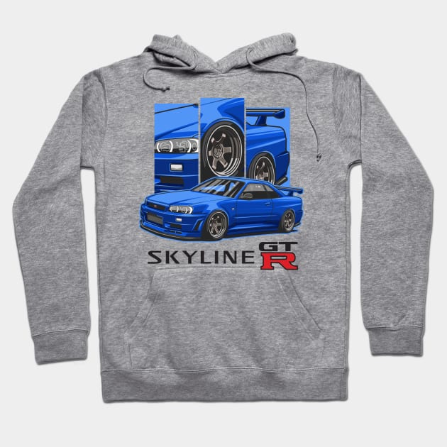 The Legendary Nissan Skyline GTR R34 Hoodie by Aiqkids Design